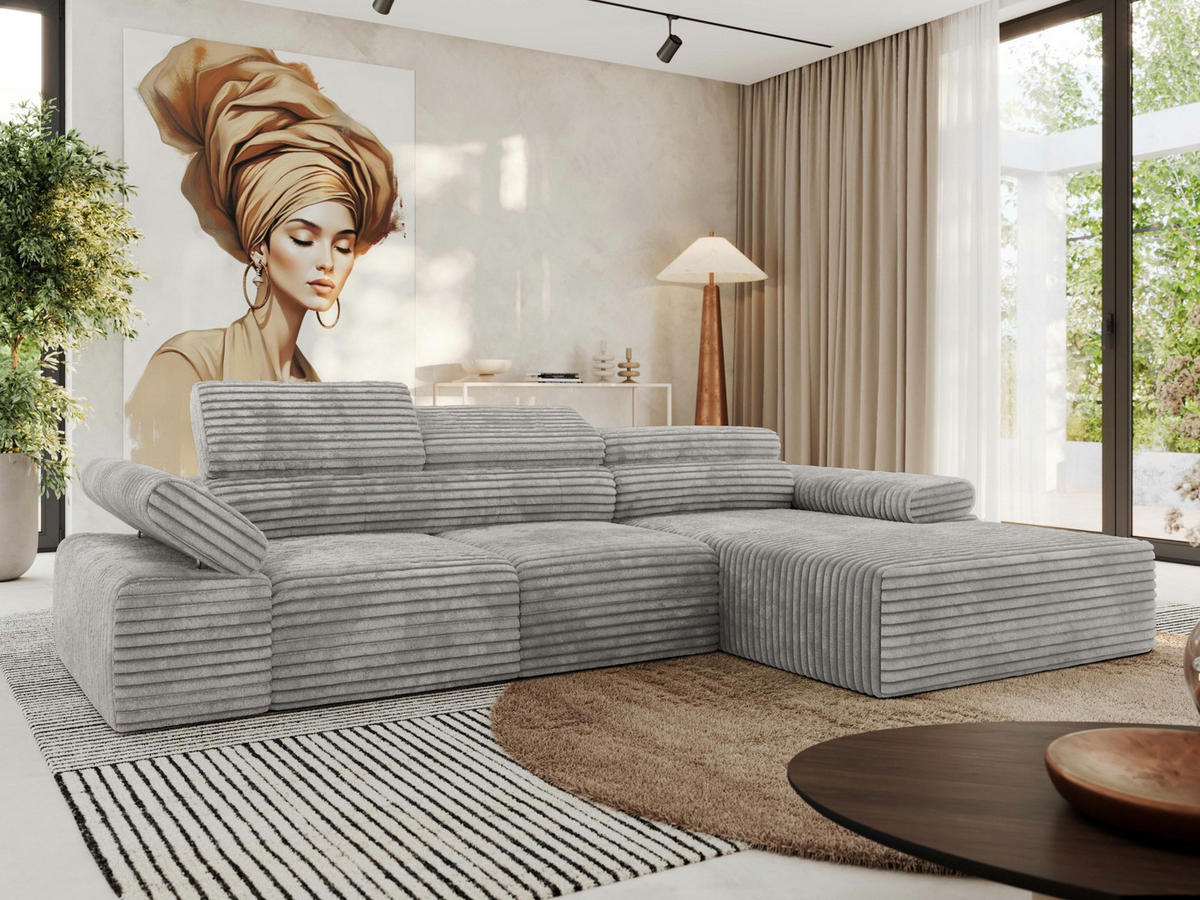 ECKSOFA RILASSO L Hellgrau Cord - rechts - Hellgrau/Schwarz, Kunststoff/Textil (174/296cm) - MKS