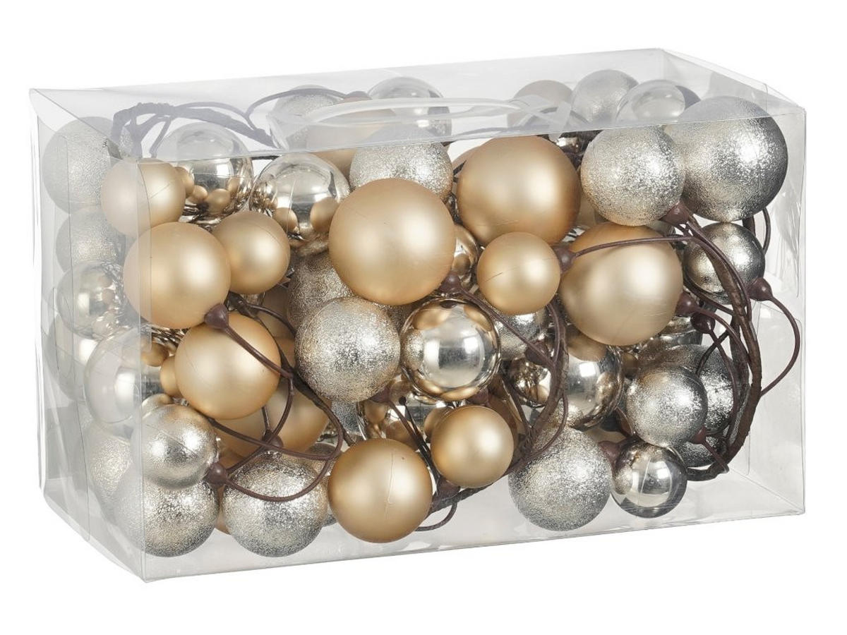 WEIHNACHTSGIRLANDEN-SET 80-teiliges mit Kugeln 4, 5, 6 cm Champagner, 180 cm - Champagner, Kunststoff (6/6/180cm) - LAALU