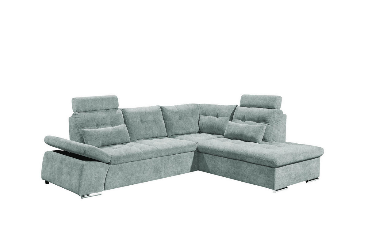 ECKSOFA mit Schlaffunktion, verstellbare Armlehne und Kopfstützen - Chromfarben/Blau, Textil (219/260cm) - ed exciting design