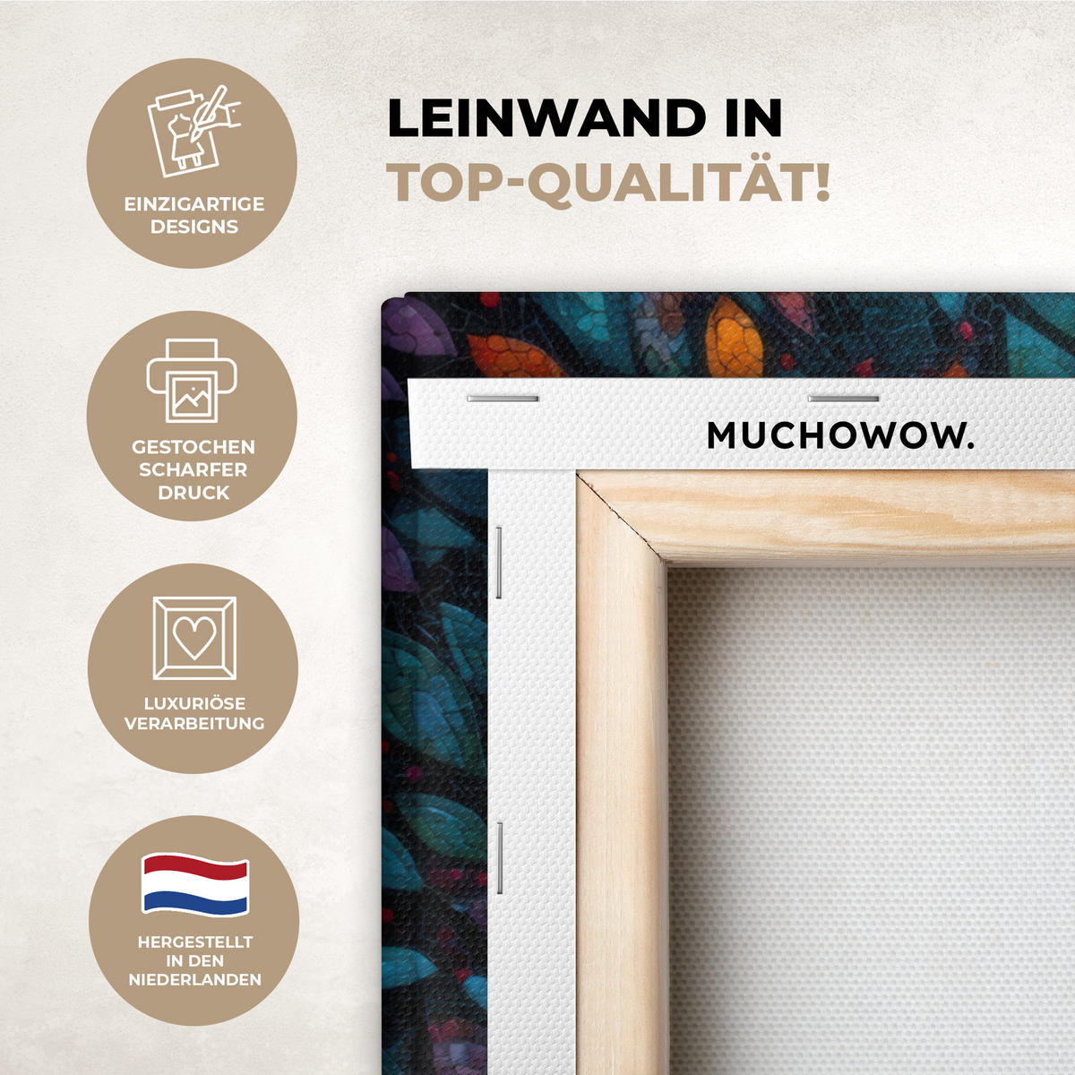 LEINWANDBILD Mosaik - Bunt - Baum - Äste Wandbild Wohnzimmer 50x50 cm - Multicolor, Textil (50/50cm) - MuchoWow