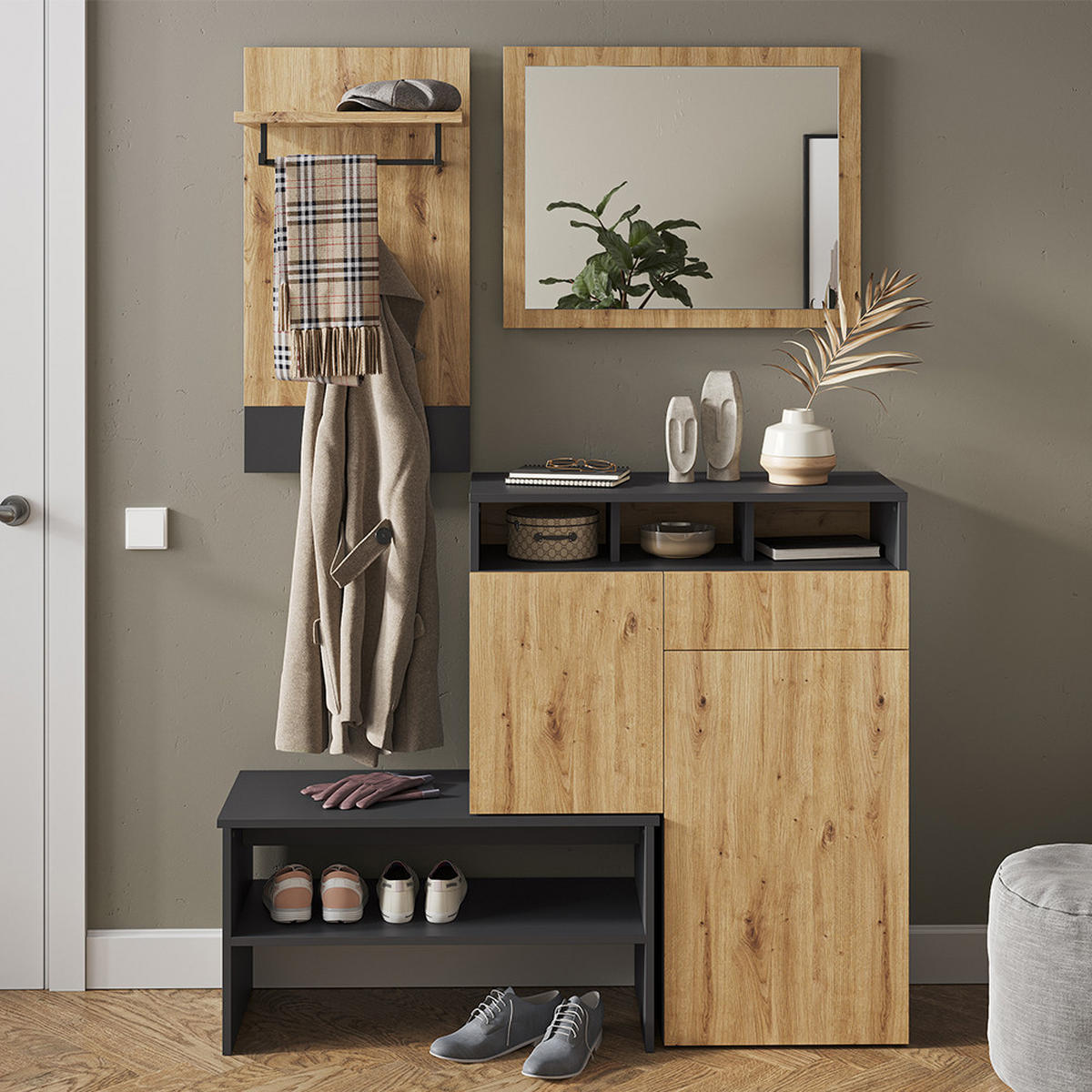 NÁSTENNÉ ZRKADLO Selena Remeselný dub - dub artisan, kompozitné drevo (70/55/2cm) - Vicco