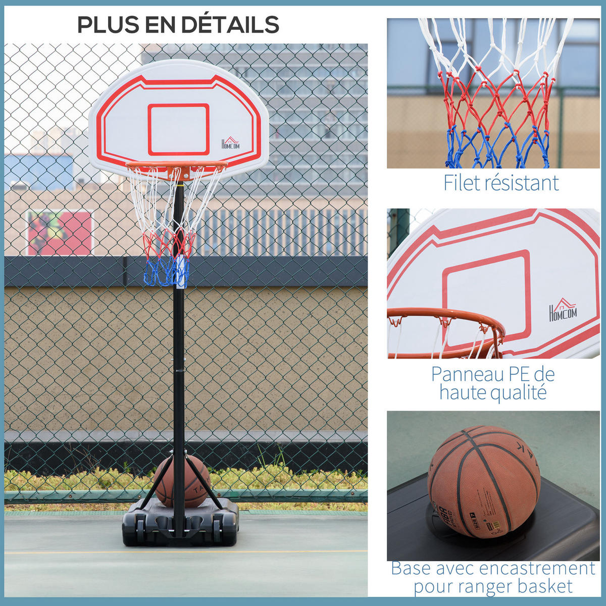BASKETBALLKORB DE-18514 höhenverstellbar 2,1-2,6 m Schwarz/Weiß/Rot - Schwarz, Metall (76/70cm) - ComfortXL