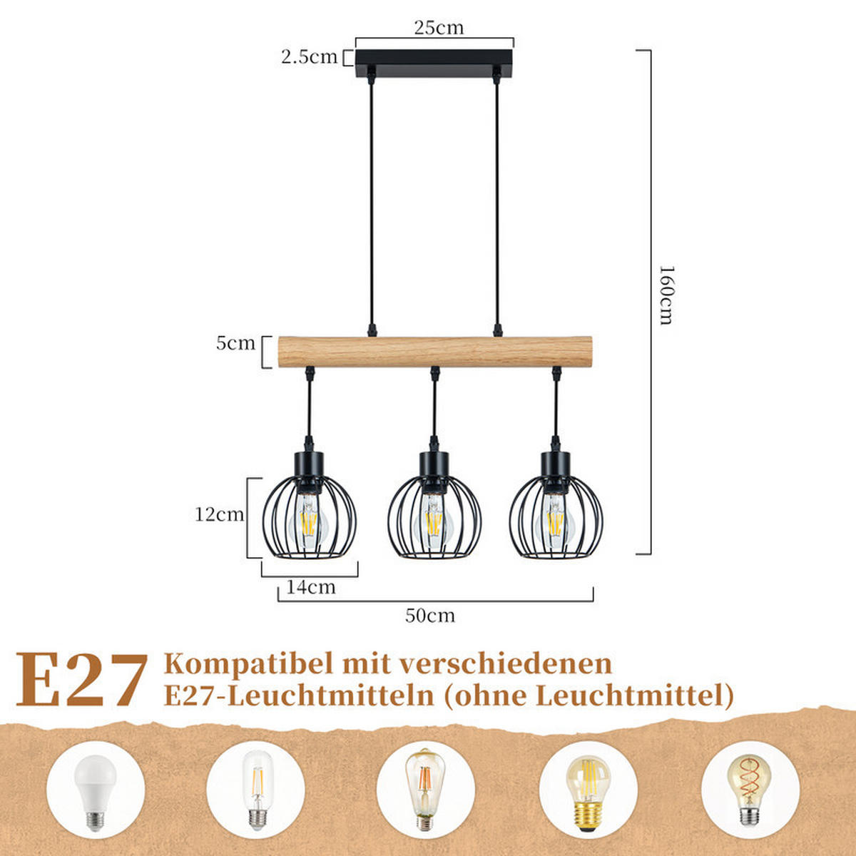 PENDELLEUCHTE 25/50/160cm - Schwarz, Metall (50/25/160cm) - Nettlife