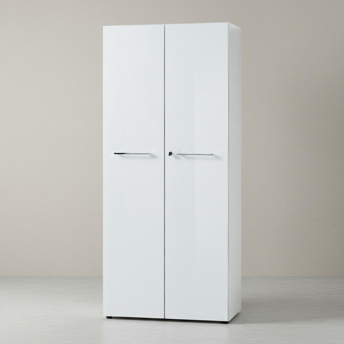 BÜRO-SET MUENCHEN 2-teilig Weiß | Schrank & Regal 5 OH | Glas Front & Abschließbar - Weiß, Holzwerkstoff/Metall (145/196/37cm) - KADIMA DESIGN