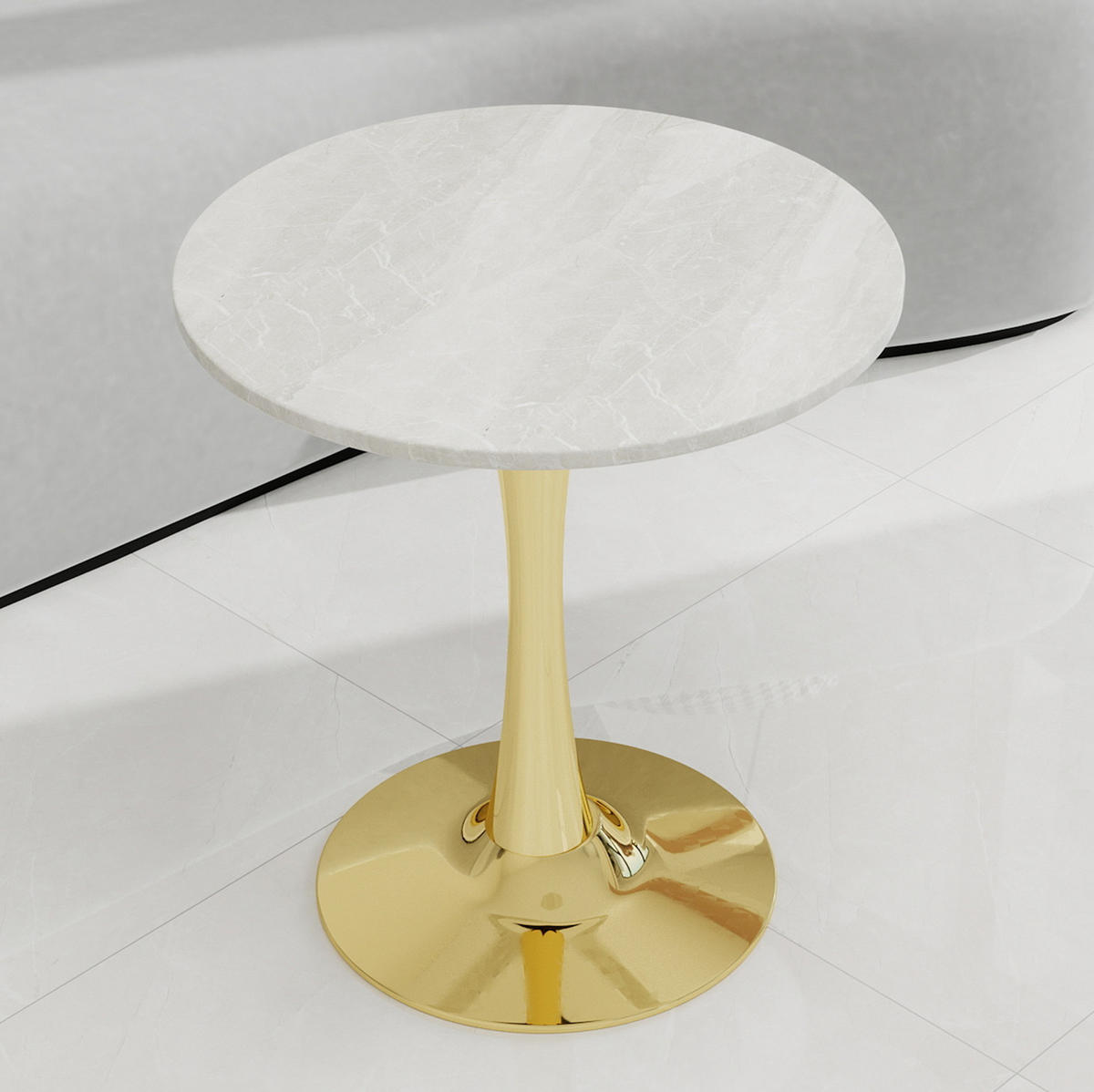COUCHTISCH 70 cm in Gold/Weiß aus Kunstmarmor–rund und vielseitig - Goldfarben, Stein (70/70/72cm) - Flora Grace
