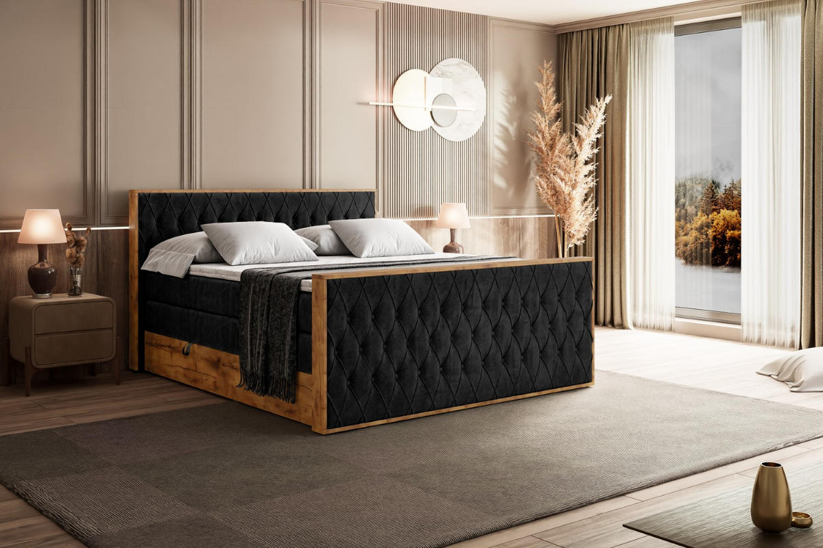 BOXSPRINGBETT mit Matratze H3|H4 und Lattenrost - LOLLI5-Z KING-120x200 - Schwarz Casablanca - Schwarz, Holzwerkstoff (120/200cm) - ALTDECOR