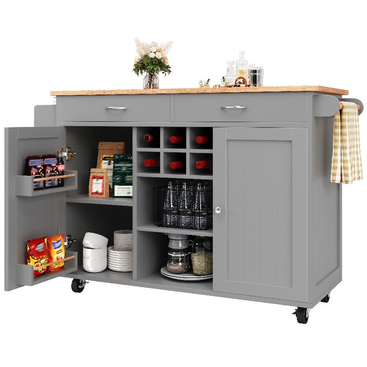 KÜCHENINSEL MIT ROLLEN, Multifunktionaler Buffetschrank, MDF/Metall, Grau-Holzoptik, Küche & Esszimmer, 102/45/92 cm - Grau, Kunststoff (45/92/102cm) - Rolipo