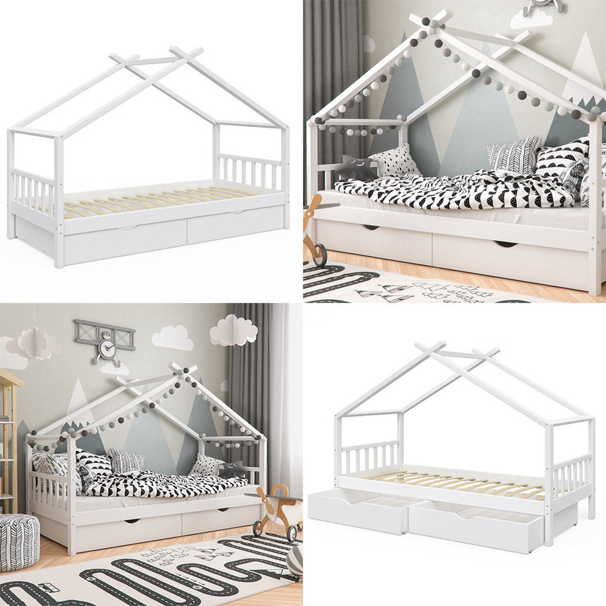 DOMEČKOVÁ POSTEL Design Bílá - bílá, dřevo (90/200cm) - VitaliSpa