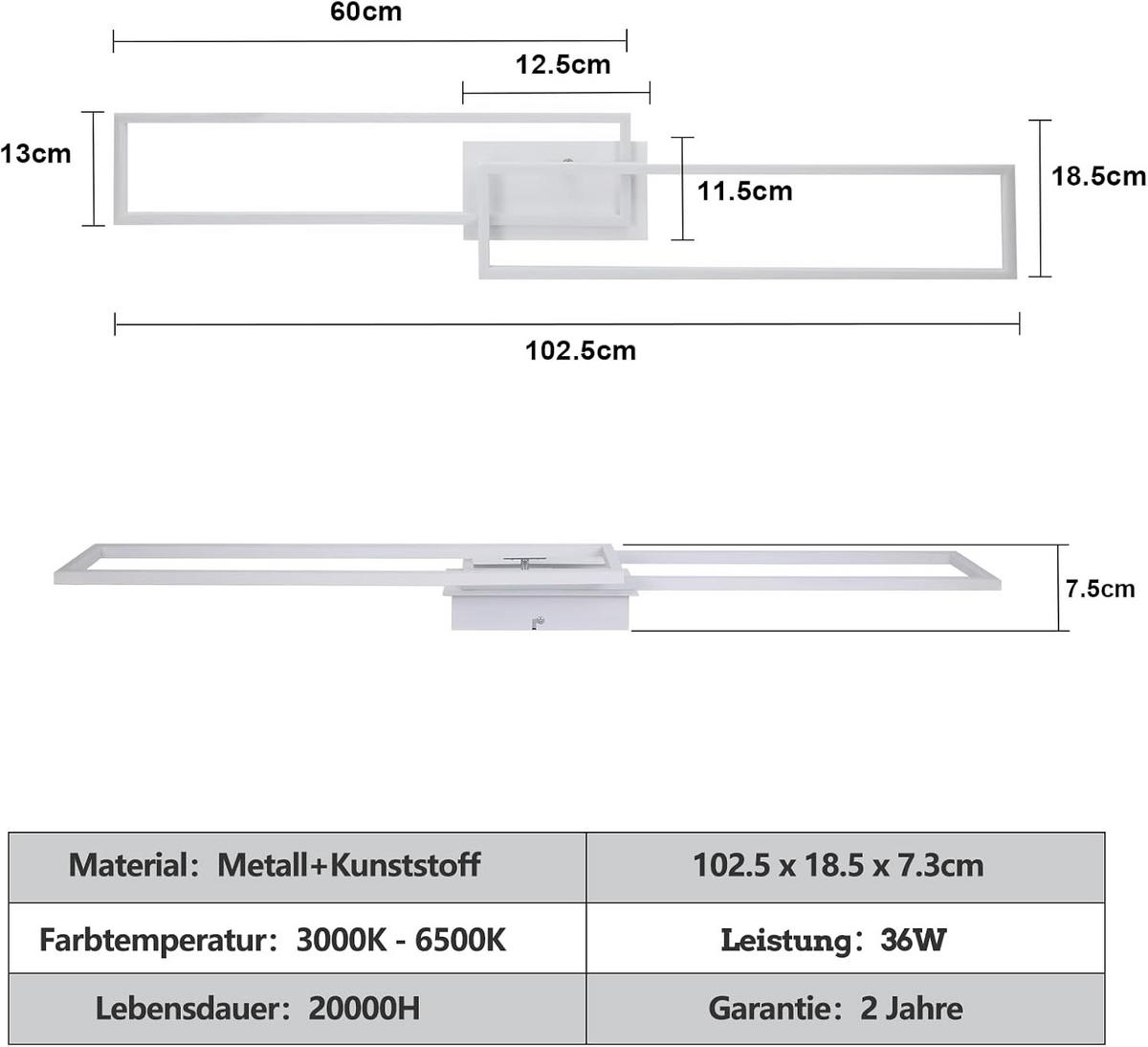 LED-DECKENLEUCHTE Ragnor 102.5/18.5/7.3 cm - Weiß, Metall (102.5/18.5/7.3cm) - ZMH