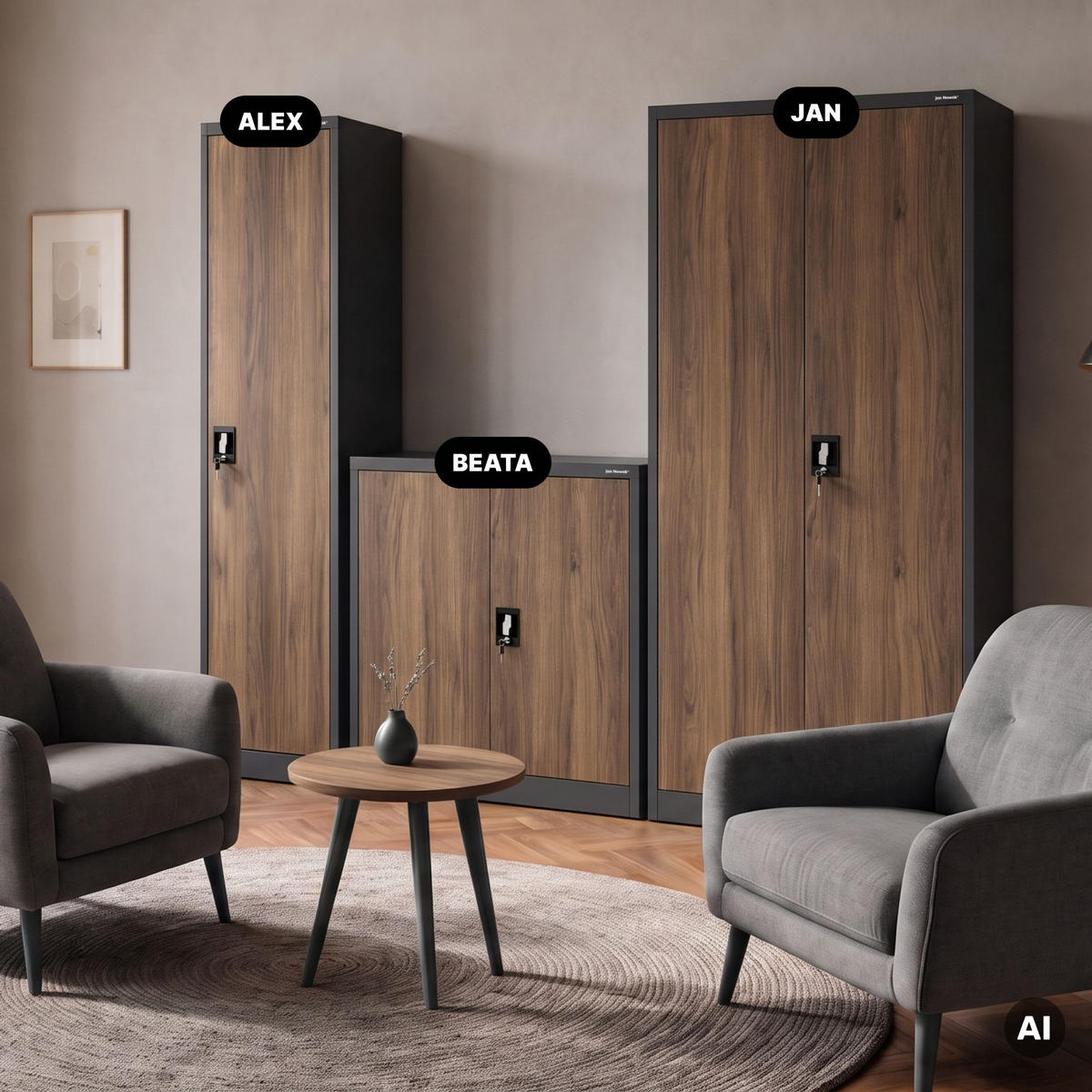 AKTENSCHRANK ALEX - Anthrazit/Braun, Metall (45/185/40cm) - Jan Nowak