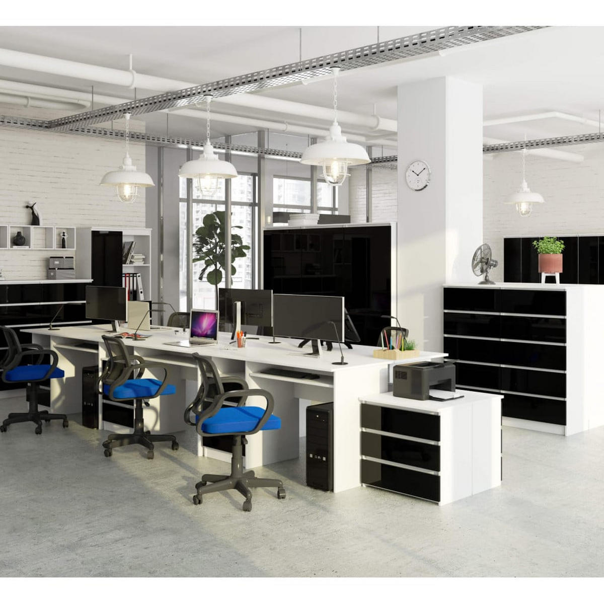 SCHREIBTISCH Weiß Matt , Schwarz Glanz 77/135/60 - Schwarz Hochglanz/Weiß, Holzwerkstoff (60/135/77cm) - RAUMHIRSCH FURNITURE