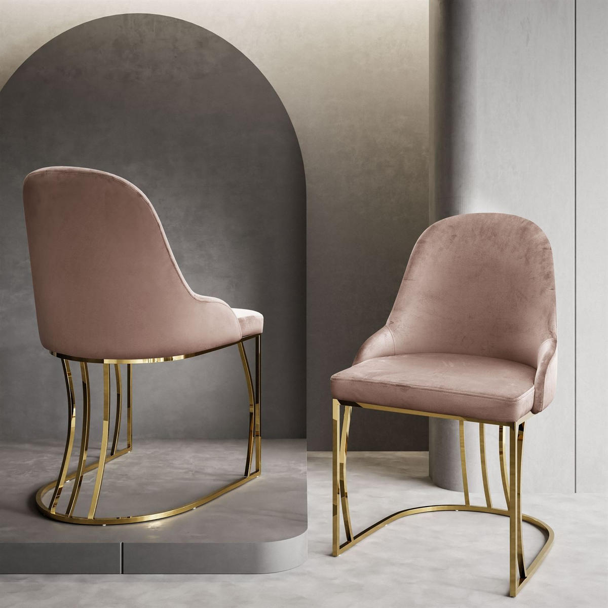 STUHL SOPHIE - Beige/Goldfarben, Textil (51/90/60cm) - Lookway