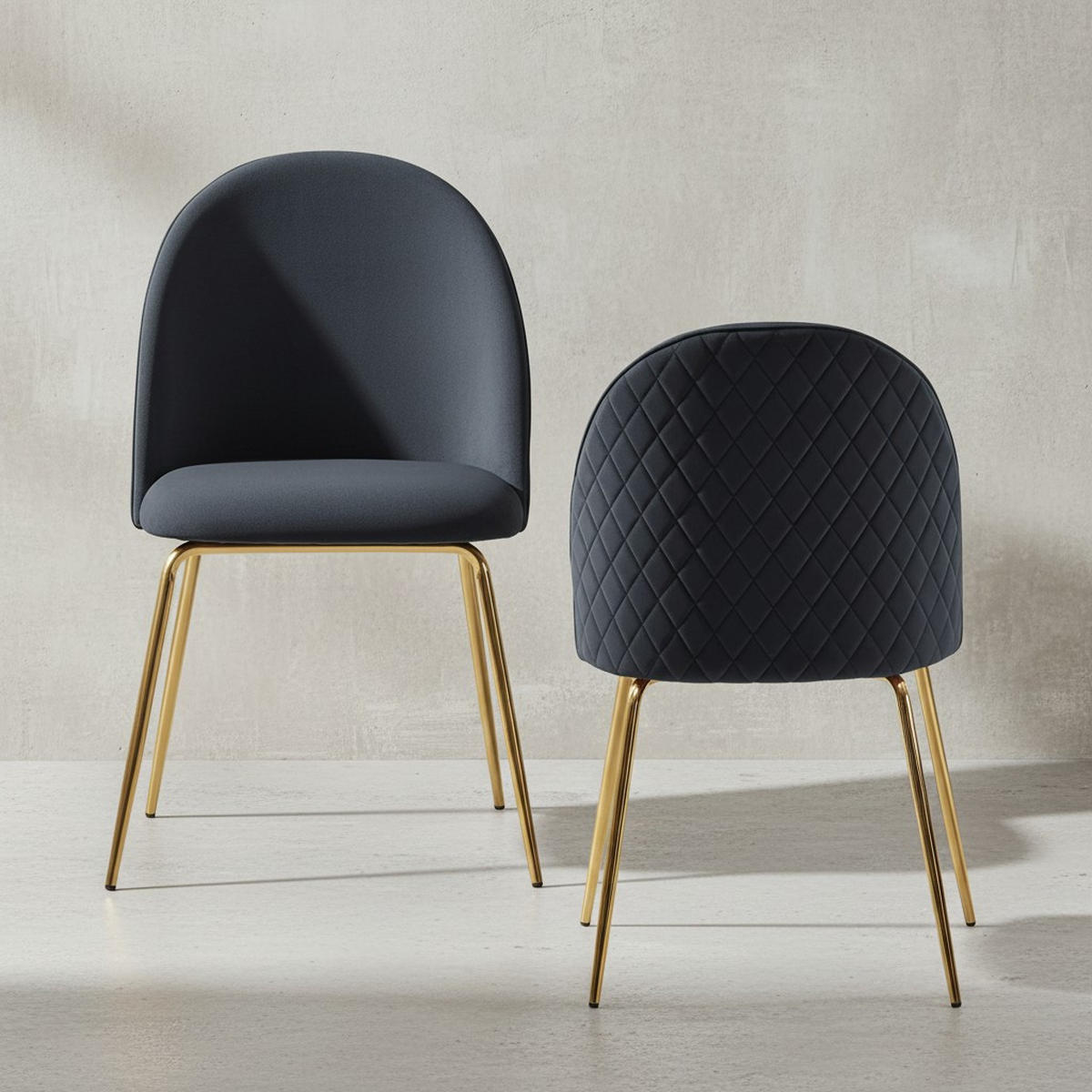 ESSZIMMERSTUHL 2er Set Samtbezug mit Metallgestell Schalenform Skandinavisch gepolstert, Schwarz 53x50x87 cm - Goldfarben/Schwarz, Textil/Metall (53/87/50cm) - KADIMA DESIGN