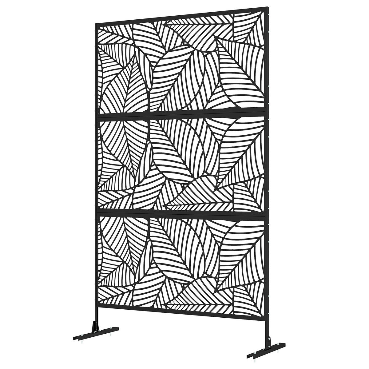 RAUMTEILER,3-TEILIG großes Blattmotiv 122x198cm,schwarz - Schwarz, Metall (122/198cm) - Vallsero