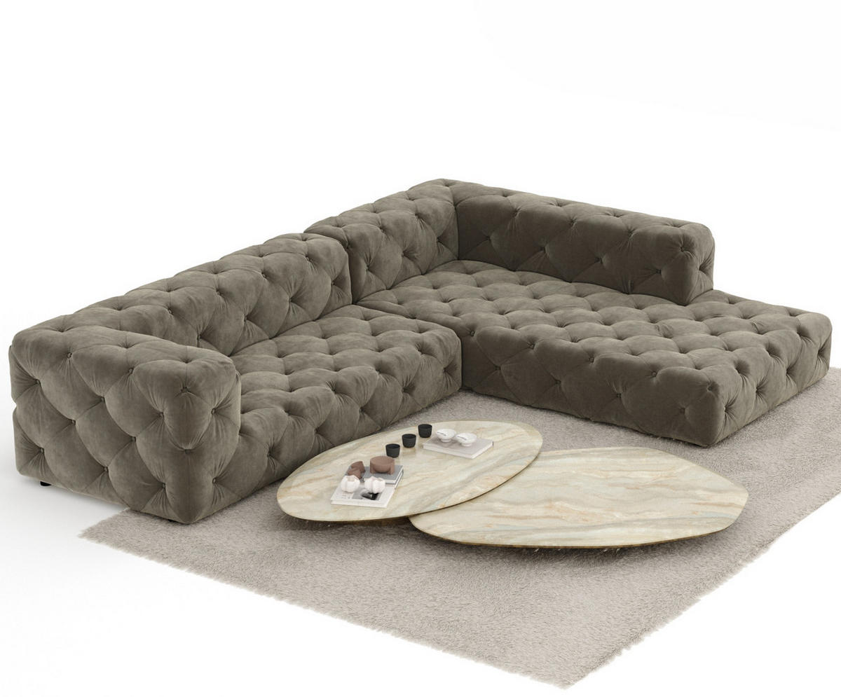 ECKSOFA Cosimo Taupe Samtstoff - Taupe/Schwarz, Holz/Holzwerkstoff (325/228cm) - Maison de Reve
