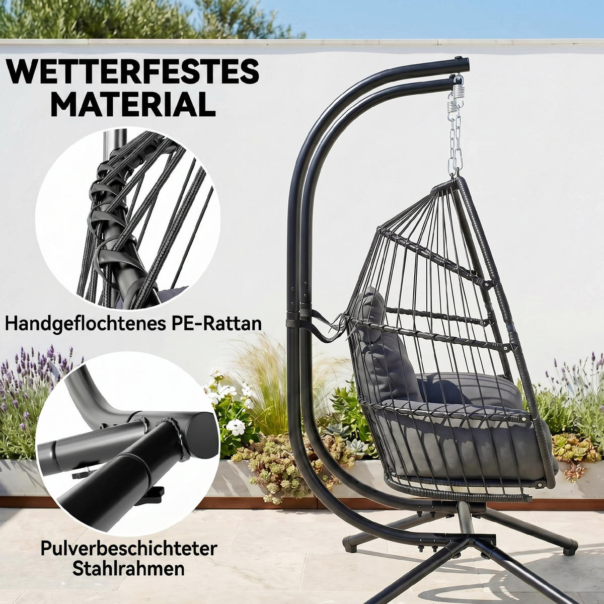 RATTAN-STUHL Dunkelgrau 170.0/100.0/185.0cm - Dunkelgrau, Metall (100/185/170cm)