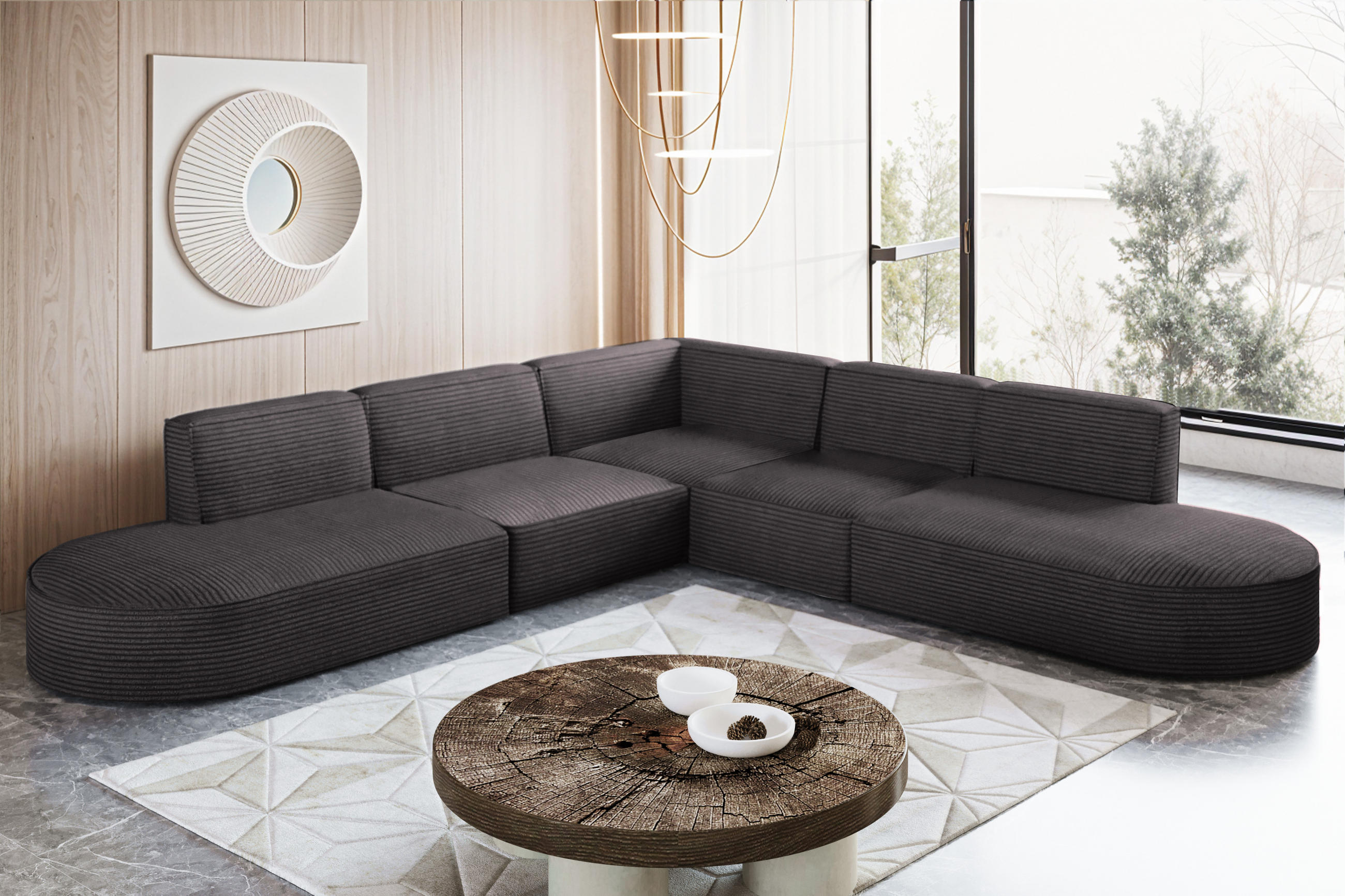 ECKSOFA Designer Corner MODENA stoff Poso, viele Farben Dunkelgrau - Dunkelgrau, Holzwerkstoff (285/285cm) - Kaiser Möbel