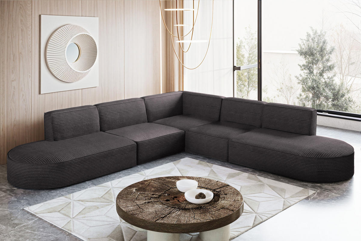 ECKSOFA Designer Corner MODENA stoff Poso, viele Farben Dunkelgrau - Dunkelgrau, Holzwerkstoff (285/285cm) - Kaiser Möbel