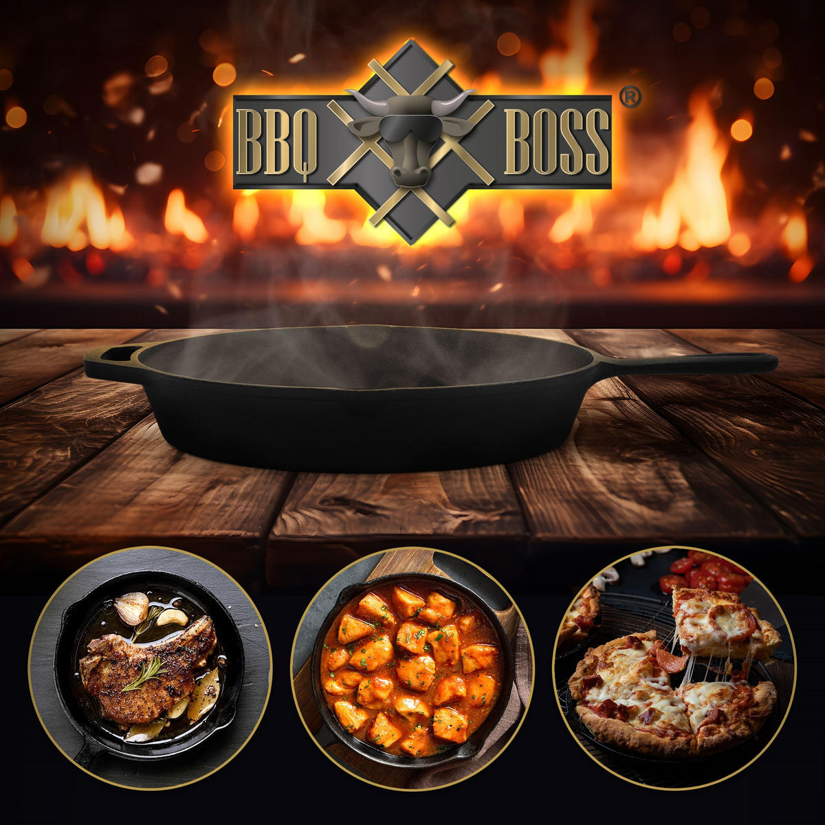 OUTDOOR-PFANNE - Schwarz, Metall (32/5.5/46cm) - BBQ Boss