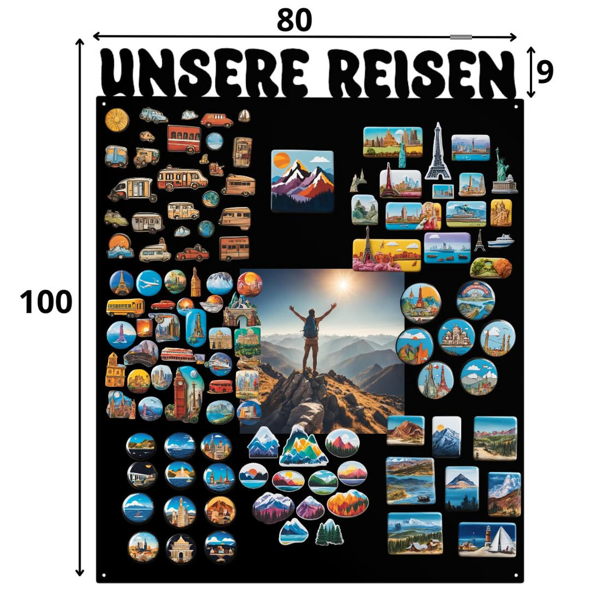 MAGNETTAFEL Unsere Reisen Schwarz 80x100 cm - Schwarz, Metall (80/100/0.7cm) - ANWICAR