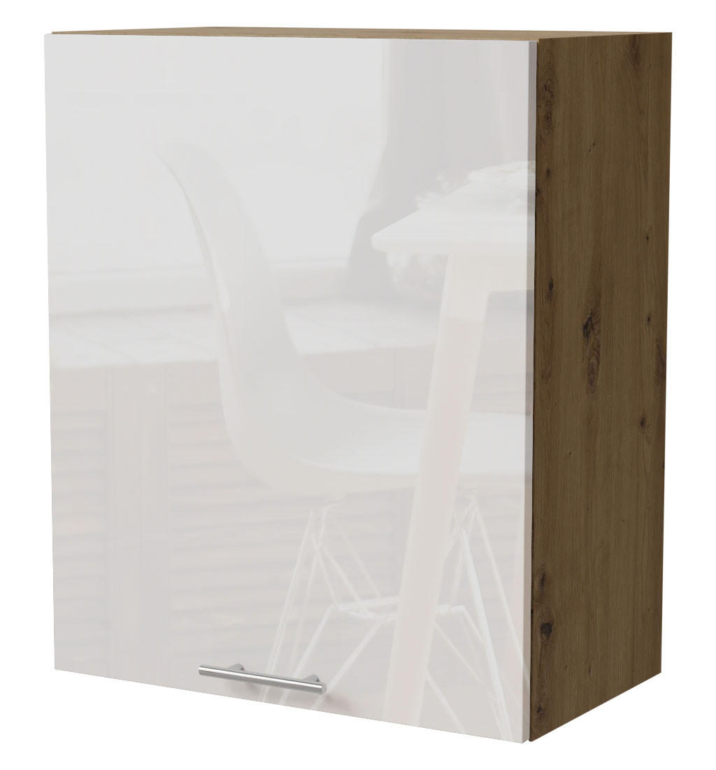 Feldmann-Wohnen Küchenhängeschrank Weiß Hochglanz, Eiche Artisan 60x72x32.5 cm