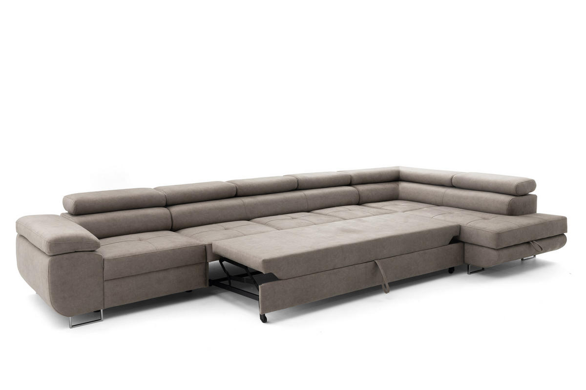 ECKSOFA WILD XXL Rechts mit Schlaffunktion 125x240 Velours Beige - Beige/Silberfarben, Holz/Textil (200/400cm) - Muffo