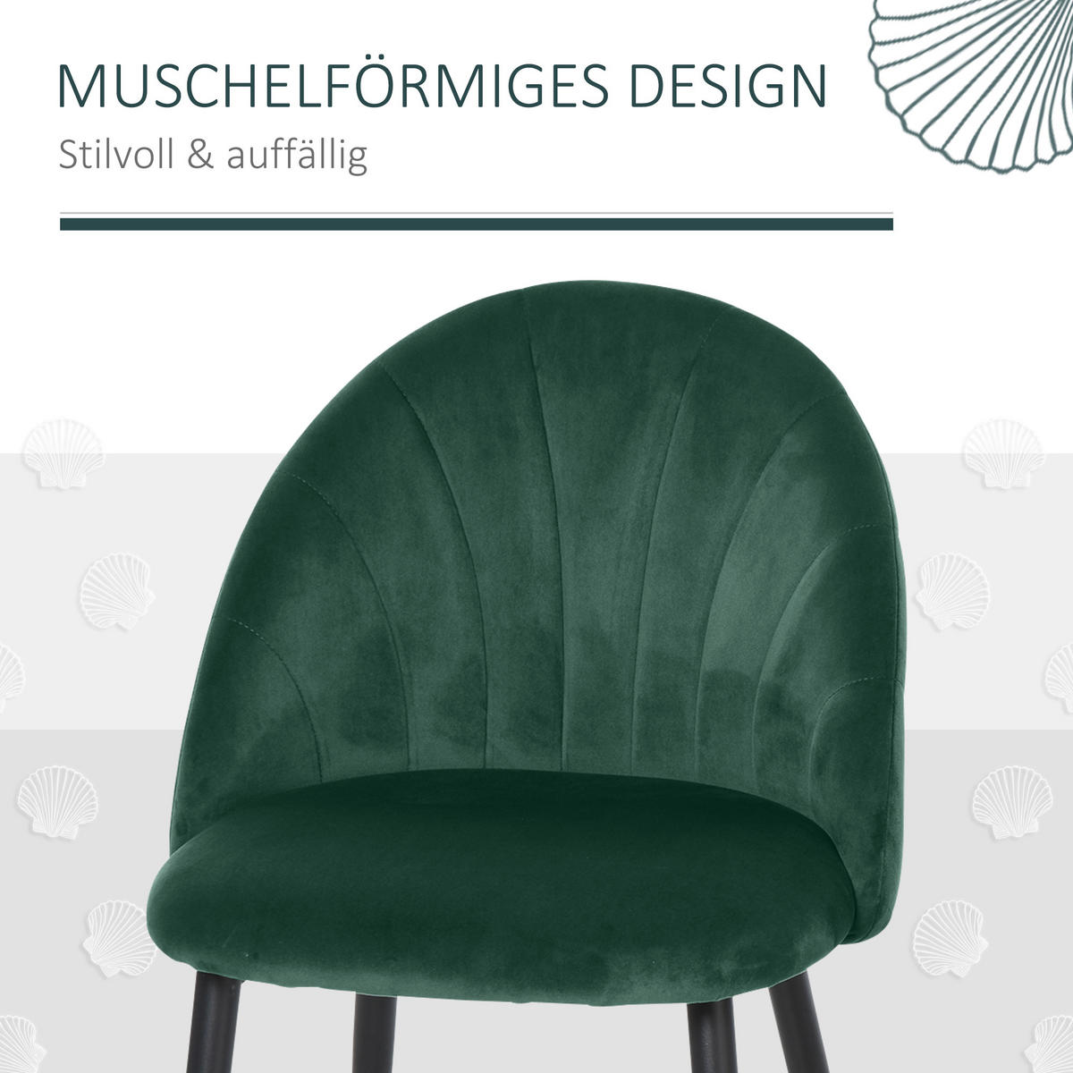 ESSZIMMERSTÜHLE 2er Set Küchenstuhl Bürostuhl mit Rückenlehne Samt Metall Grün - Grün, Textil (52/79/54cm) - HOMCOM