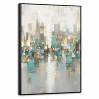 LEINWAND Bilder mit Rahmen - Abstrakt - Blöcke - Gold - Skyline - 60x80 - Beige, Textil (60/80cm) - MuchoWow