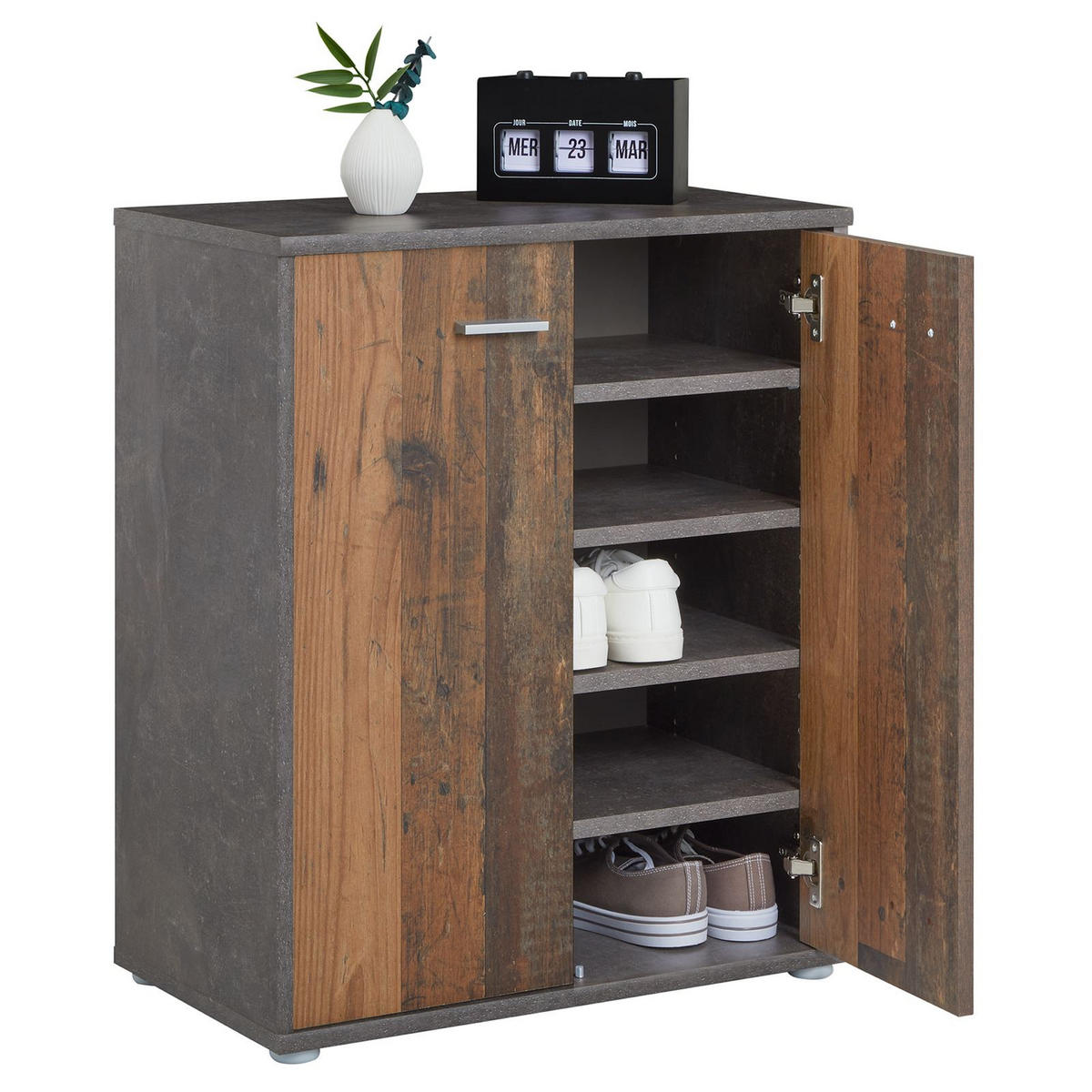 SCHUHSCHRANK LENNIS - Dunkelgrau/Dunkelbraun, Holzwerkstoff (60/70/35cm) - CARO-Möbel
