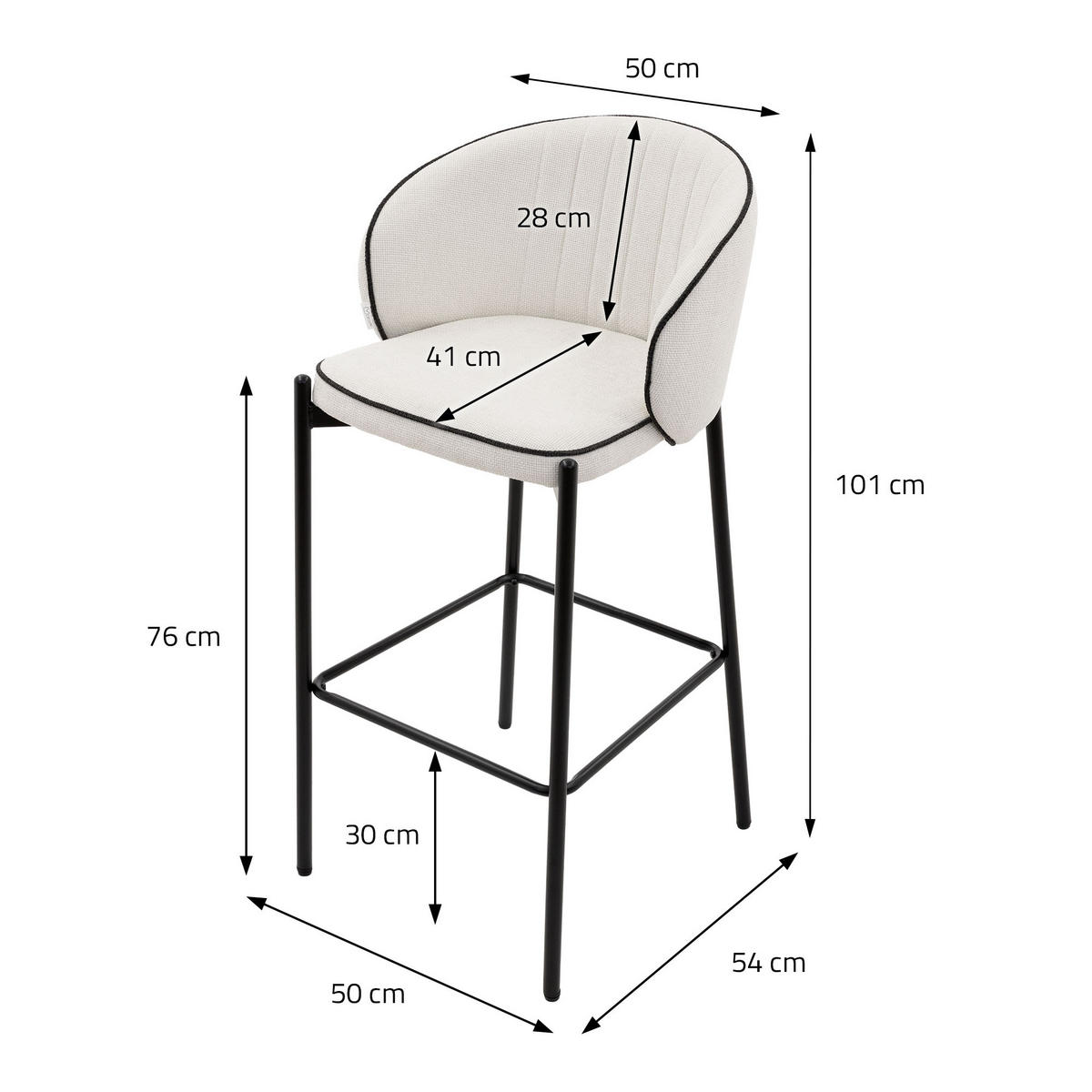 BARHOCKER 2er Set Beige mit Stoffbezug - Beige/Schwarz, Textil/Metall (50/101/54cm) - ML-DESIGN
