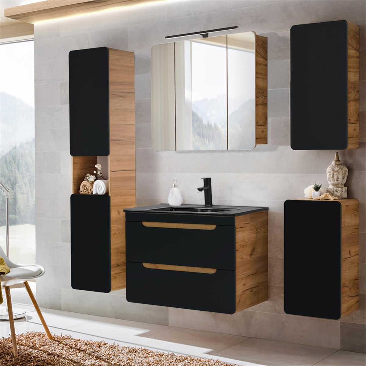 BADMÖBEL-SET 5-TLG. New-luton - Anthrazit, Holzwerkstoff (180/195/46cm) - Lomado