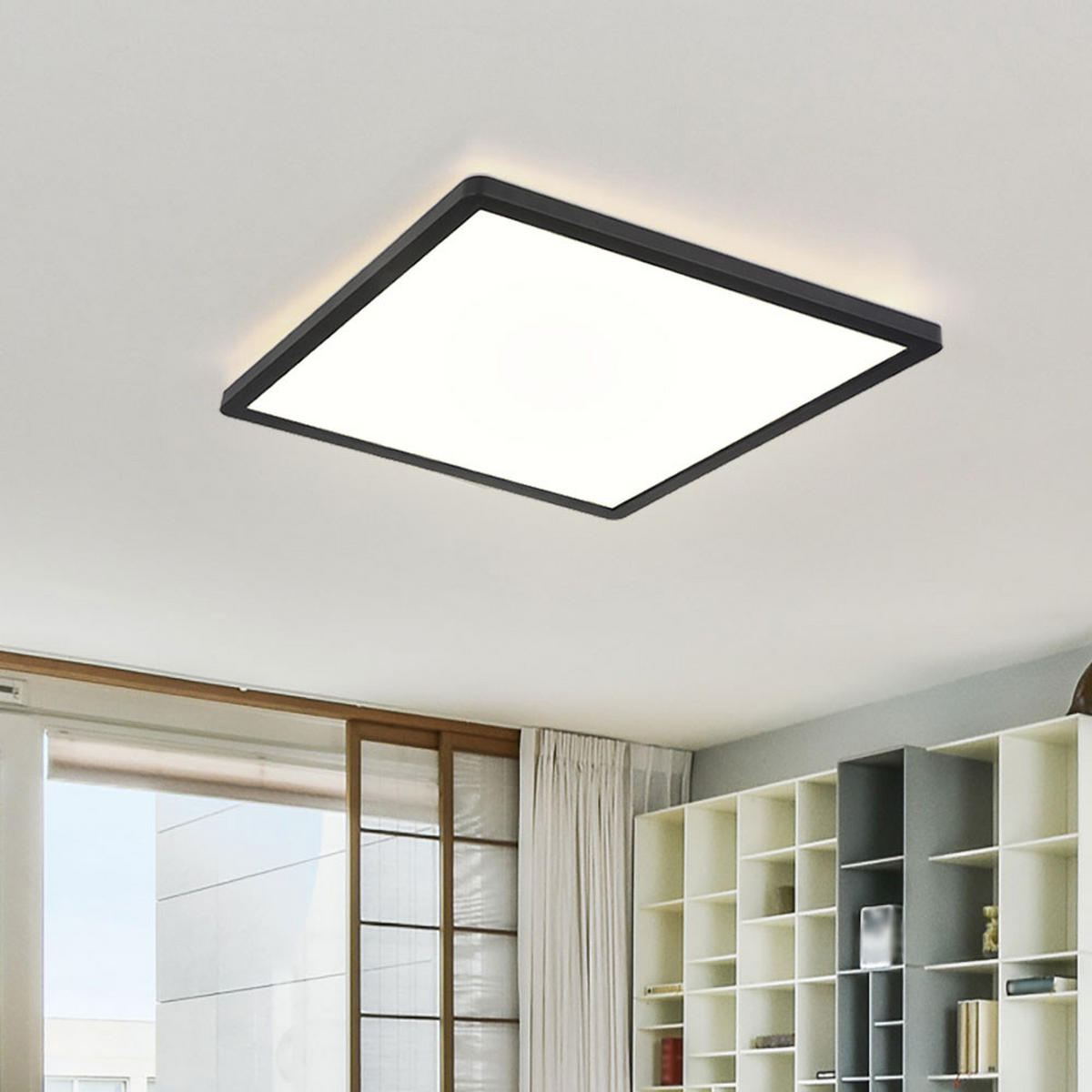 LED DECKENLEUCHTE Schwarz Opal - Schwarz, Kunststoff (42/42/2.5cm) - Globo Lighting