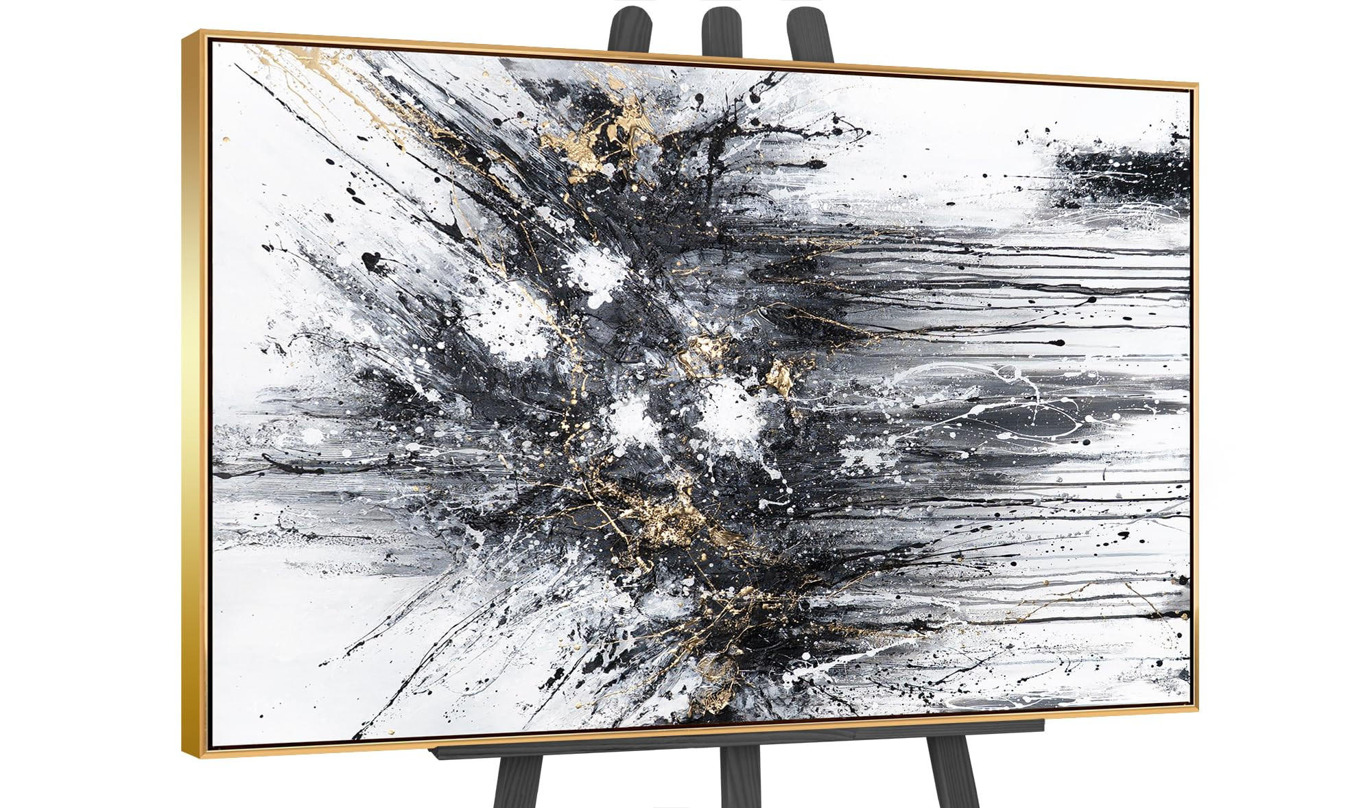 GEMÄLDE Tanz der Spritzer II Schattenfugenrahmen Gold 140x100 cm - Goldfarben, Holz (140/100cm) - YS-art gallery