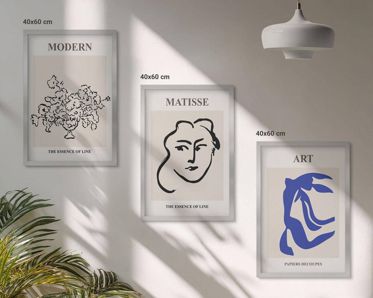 BILDER SET 3er Set - 40x60 cm Silberner Rahmen - Abstrakte minimalistische Poster - Silberfarben, Kunststoff (40/60cm) - TULUP