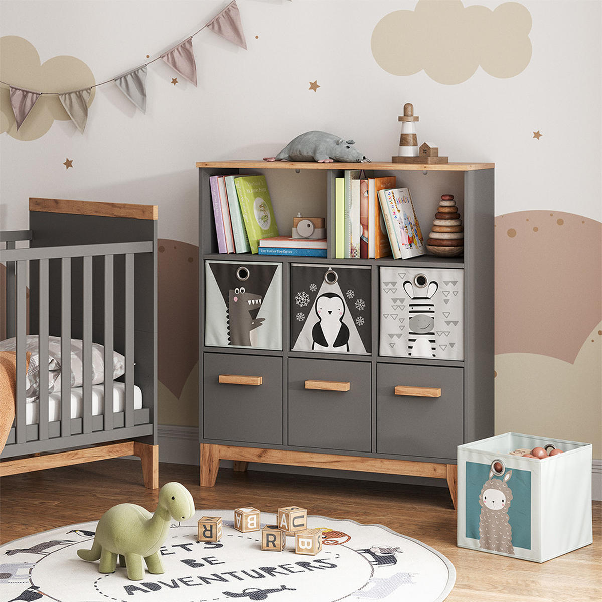 KINDERREGAL Malia Grau/Artisan 98.4 x 113.4 cm - Grau, Holzwerkstoff (98.4/113.4/32.6cm) - VitaliSpa