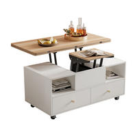 COUCHTISCH klappbar 4 Schubladen Rollen 100/50/47,5 cm - Weiß, Holz (100/50/62cm) - Kaket