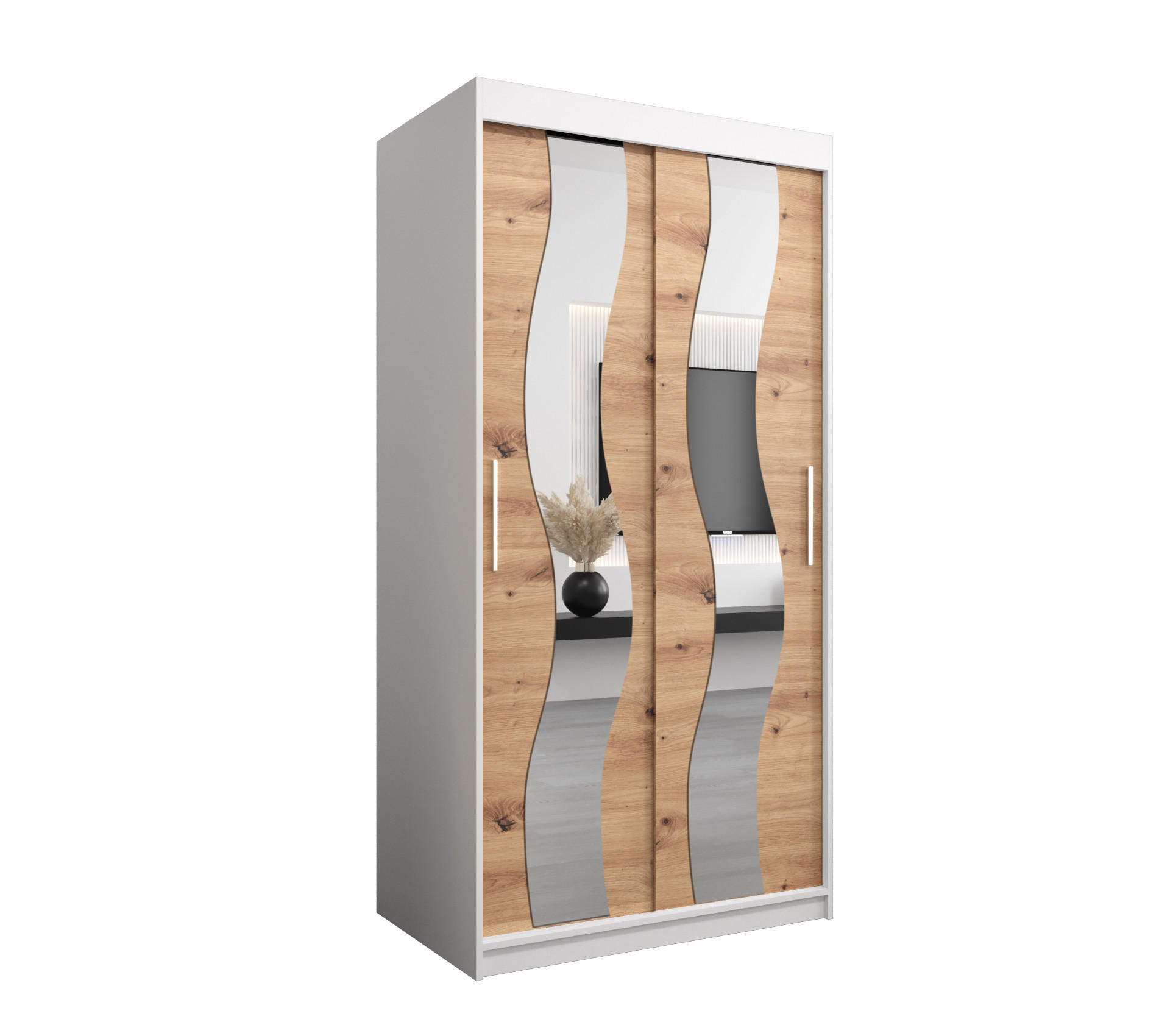 Abiks Möbel Schwebetürenschrank Weiß, Eiche Artisan 100x200x62 cm