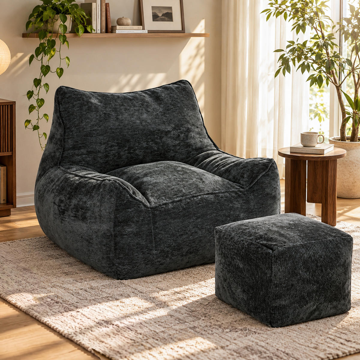 SITZSACK mit Hocker Polyester Grau - Grau, Textil (108/80/109cm) - HOMCOM