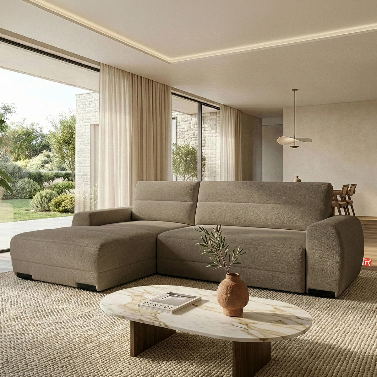 ECKSOFA LINKS BLUME, Dunkelbeige - Beige, Holz/Holzwerkstoff (271/164cm) - KONSIMO®