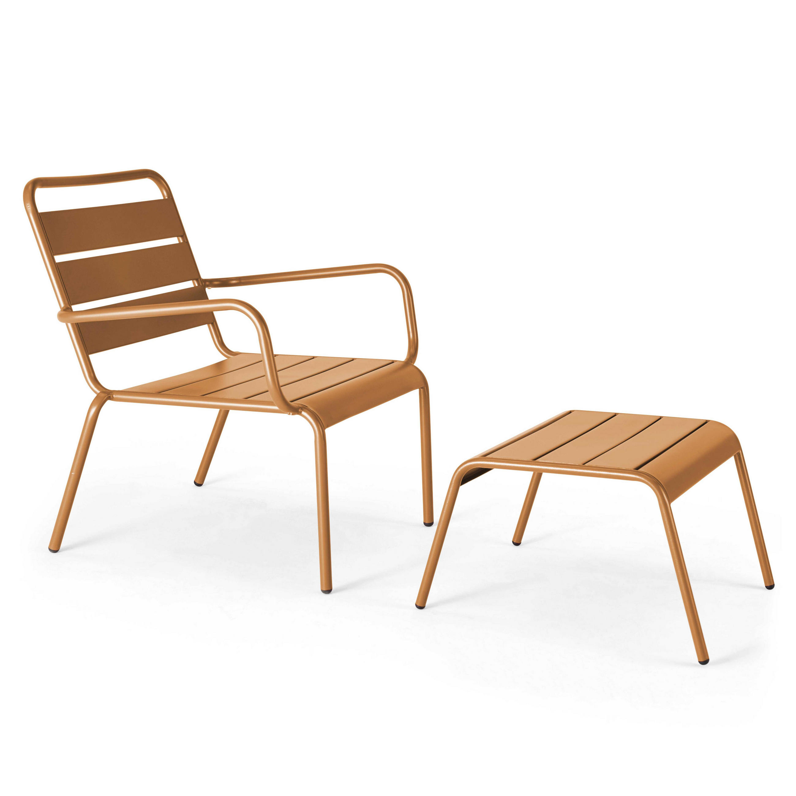 RELAXSESSEL MIT HOCKER 2-tlg., Karamell - Braun, Metall (64/72/60cm) - Oviala
