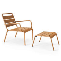 RELAXSESSEL MIT HOCKER 2-tlg., Karamell - Braun, Metall (64/72/60cm) - Oviala
