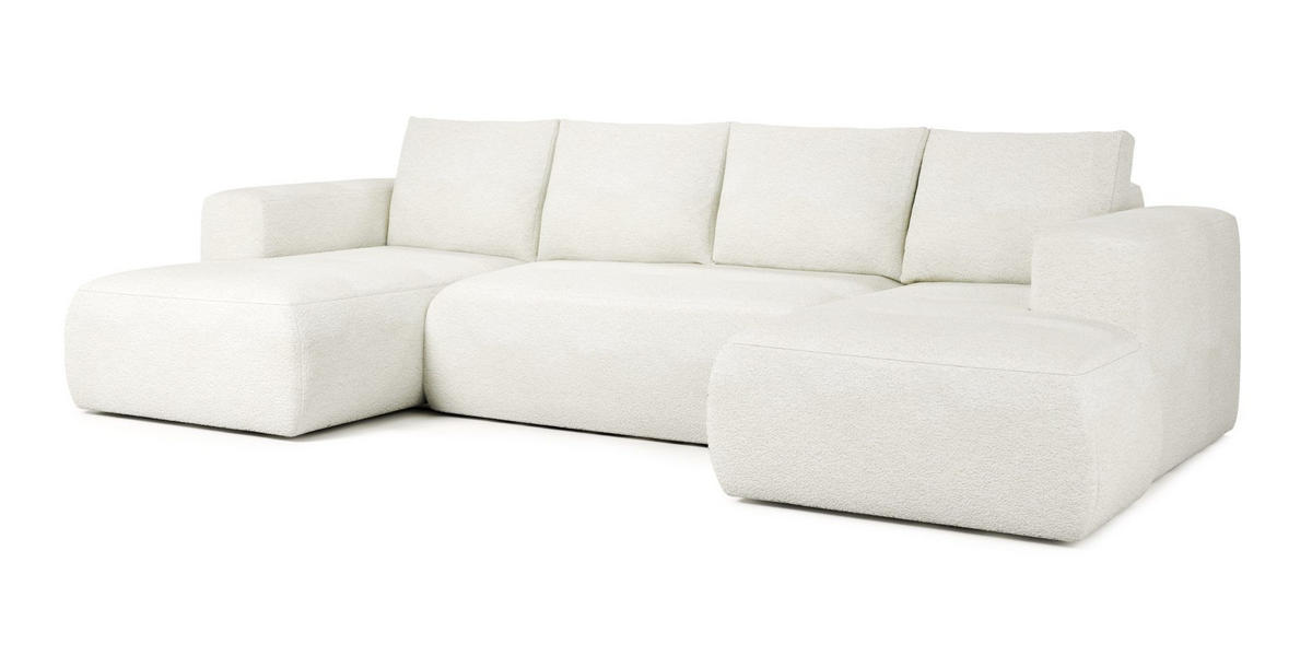 ECKSOFA LAMBI U, Wohnlandschaft U Form mit +3 Sitzen, Dunkel Creme - Lambi 08 - Ecru, Textil (340/89/114cm) - Moderno Meble