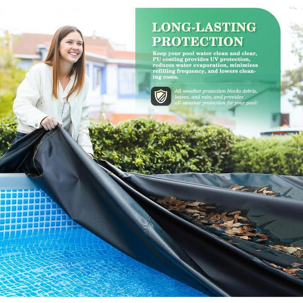 POOLABDECKUNG 458 cm Schwarz 420D UV-Schutz mit Kordelzug - Schwarz, Textil (458/458cm)