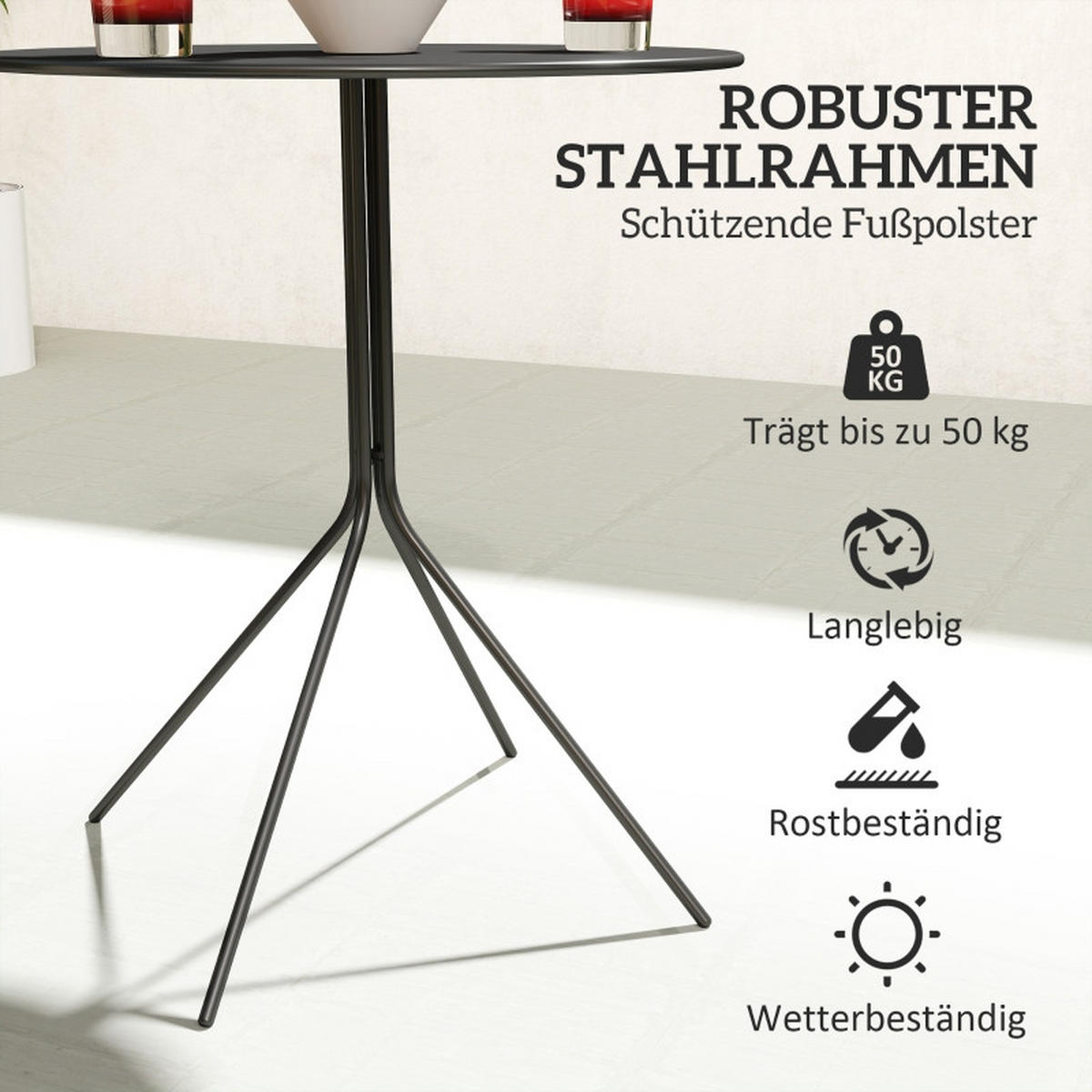 GARTENTISCH klappbar Ø60 cm – SCHWARZ - Schwarz, Metall (60/60/71cm) - ComfortXL