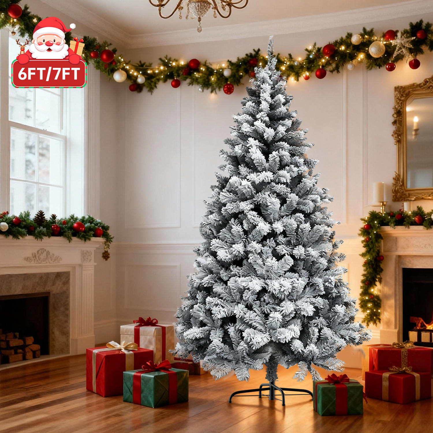 WEIHNACHTSBAUM Flocked Schneeoptik Grün 180 cm mit Metallständer - Grün, Metall (34cm) - Rattrix