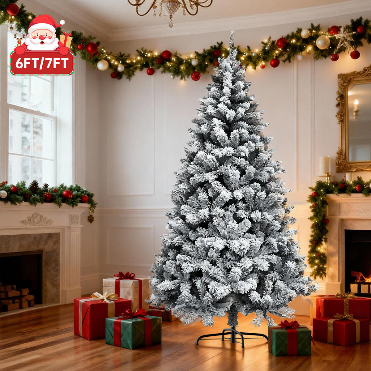 WEIHNACHTSBAUM Flocked Schneeoptik Grün 180 cm mit Metallständer - Grün, Metall (34cm) - Rattrix