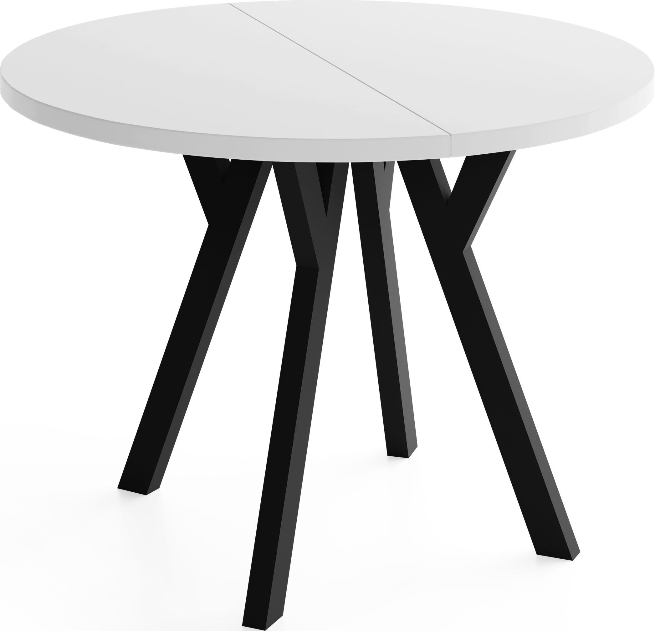 ESSTISCH Vero rund ausziehbar verlängerbar, Weiss 90-190/90/77 cm - Schwarz/Weiß, Holz/Holzwerkstoff (90/90/77cm) - WFL GROUP