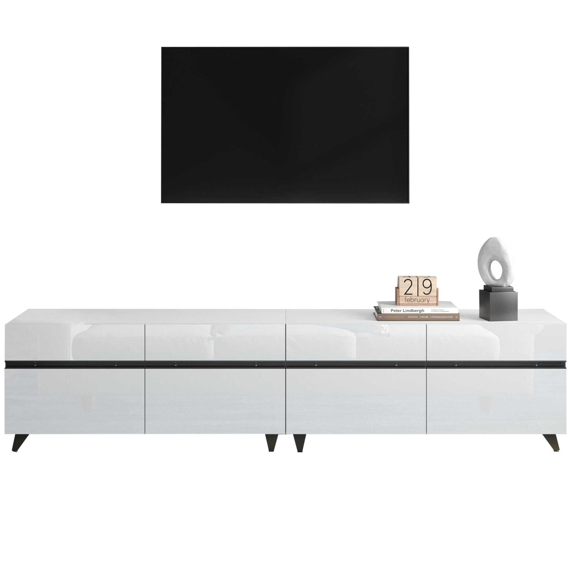 TV-LOWBOARD 180/40/49 cm mit 4 Schrankfächern und Hochglanzfront - Weiß, Holzwerkstoff (180/49/40cm) - BEAOK