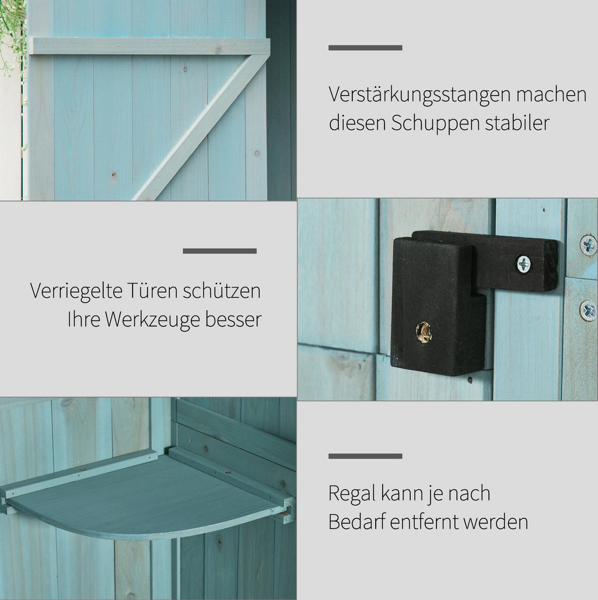 GARTENSCHRANK aus Holz 77x54,2x179 cm in Hellblau mit Fenster & abnehmbaren Eckregalen - Hellblau, Holz (54.2/179/77cm) - Modfu
