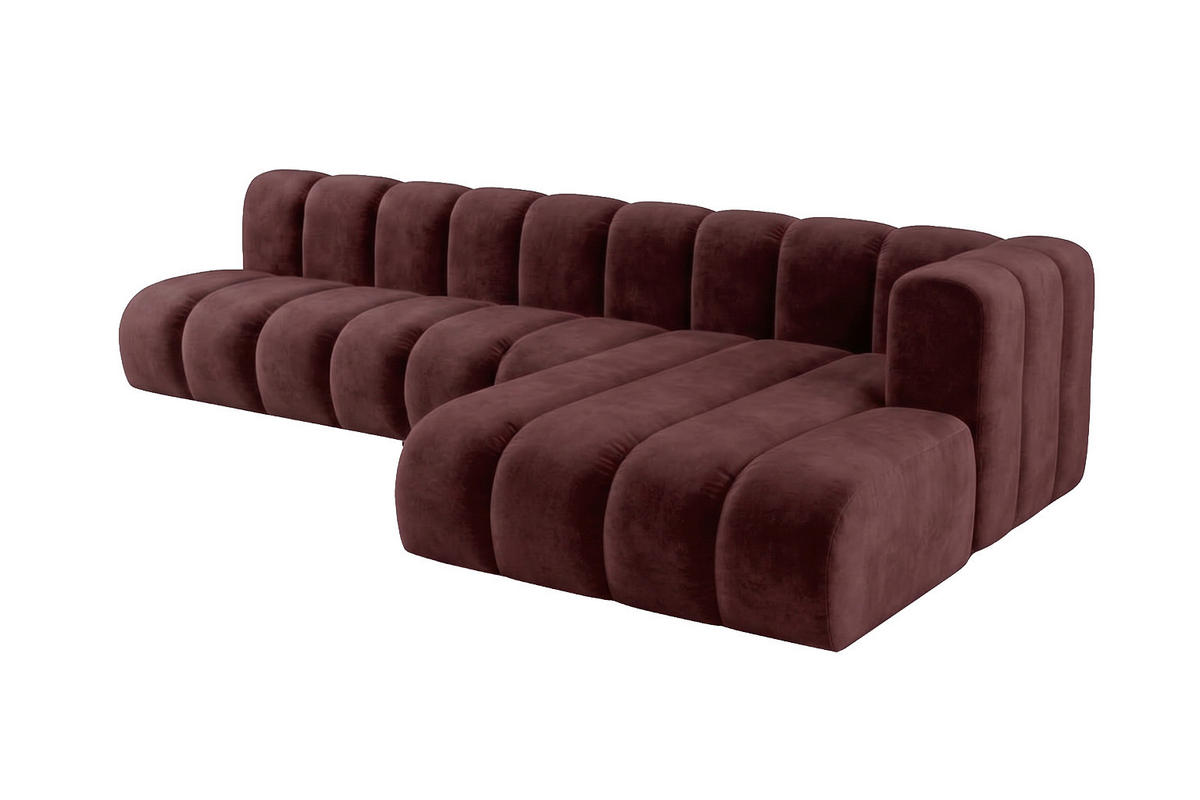 ECKSOFA Modulares In L-Form, Velvet-Stoff Riviera, Rotwein, Rechts, GRAND 318 cm - Dunkelrot, Holz (318/179cm) - Kaiser Möbel